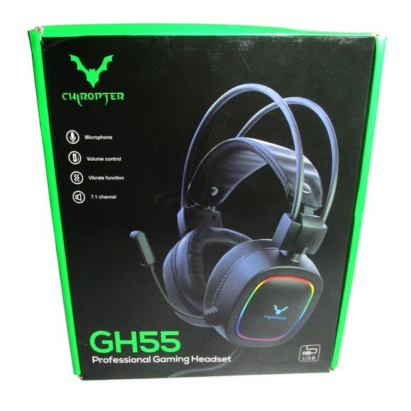 Chiropter GH55 USB Gaming Headset 7.1 Surround Sound Microphone 50MM Drivers - Picture 1 of 3